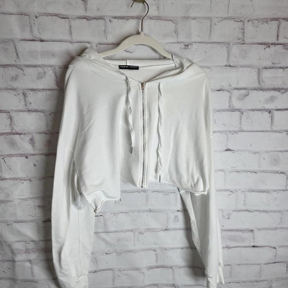 White Crop Zip Front Hoodie
